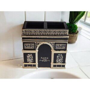 New Black & Gold Paris French Bathroom Polyresin Tooth Brush Holder Storage